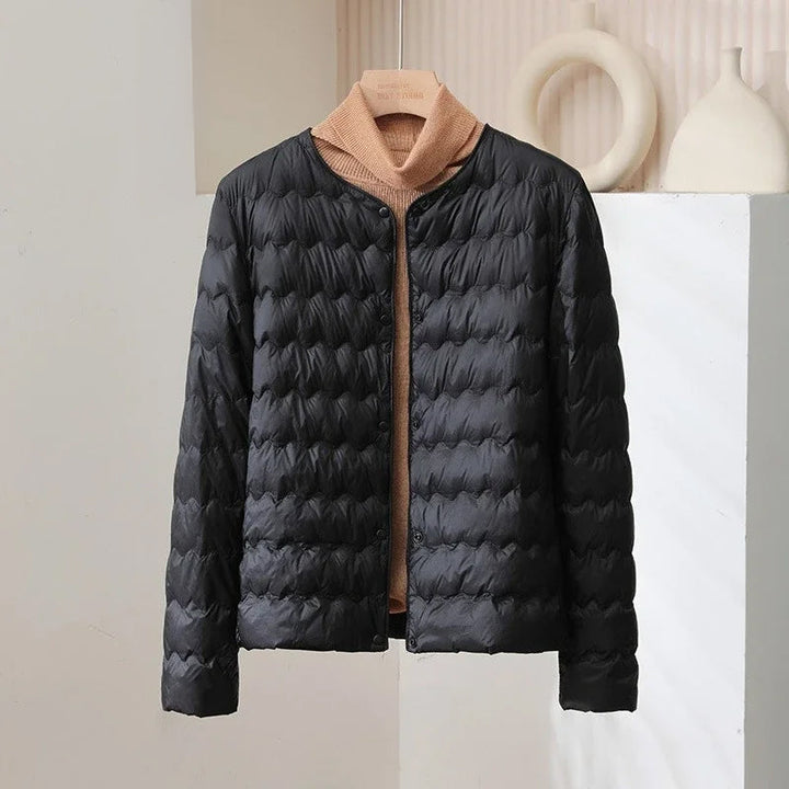 Drune | Gepolsterte Regular Fit Daunenjacke - Kragenlose Knopfleiste Jacke