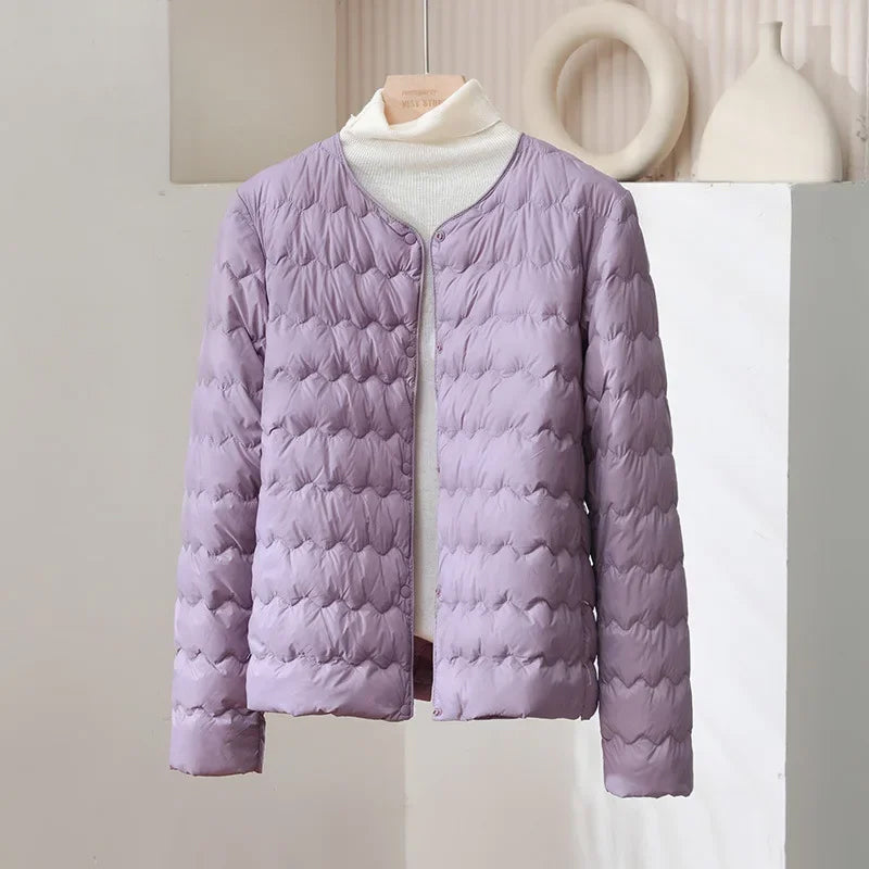 Drune | Gepolsterte Regular Fit Daunenjacke - Kragenlose Knopfleiste Jacke