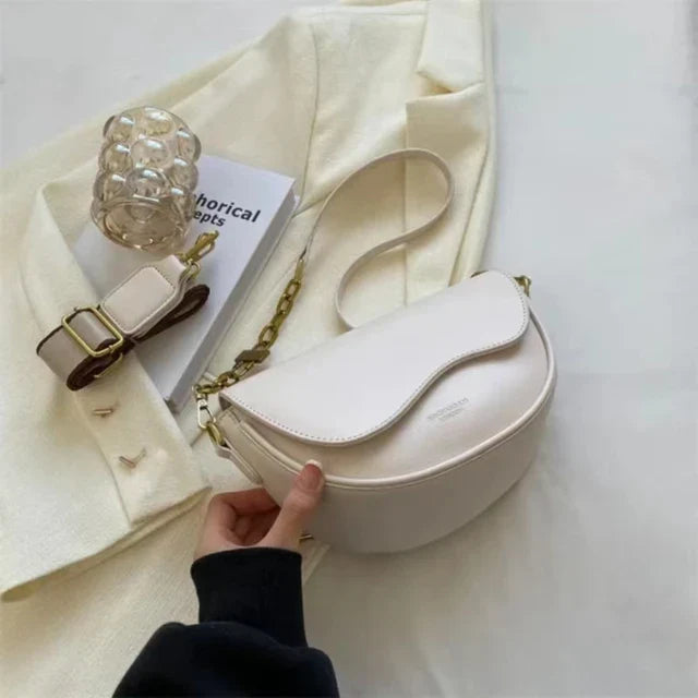 Drune - Damen Schultertasche aus PU-Leder mit breitem Riemen