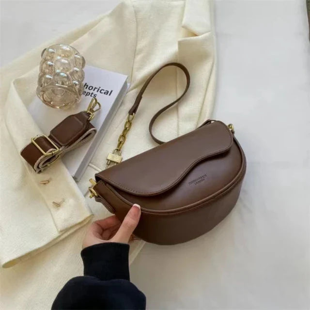Drune - Damen Schultertasche aus PU-Leder mit breitem Riemen