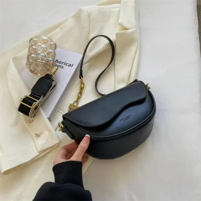 Drune - Damen Schultertasche aus PU-Leder mit breitem Riemen