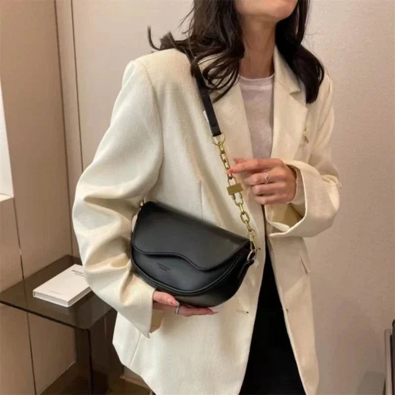 Drune - Damen Schultertasche aus PU-Leder mit breitem Riemen