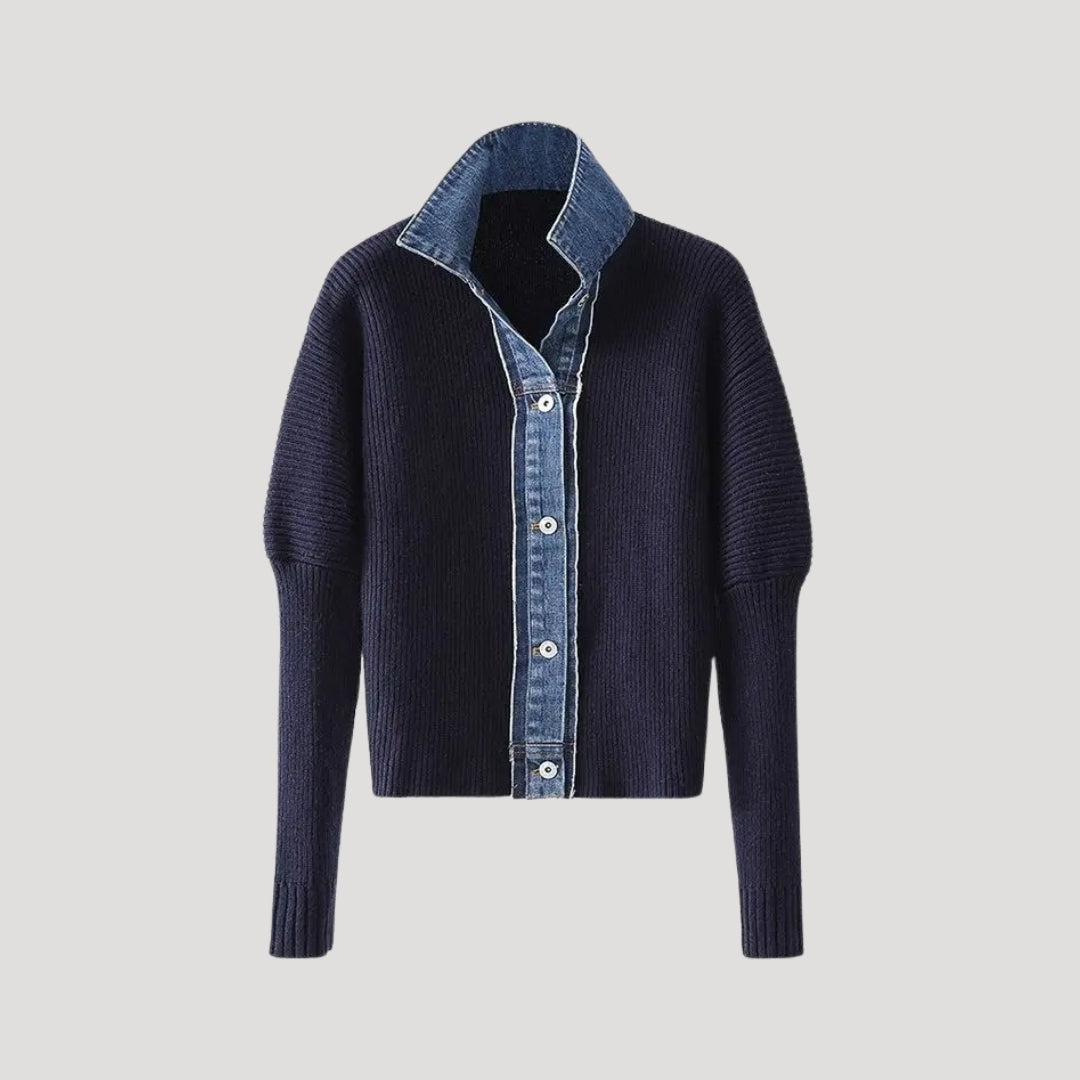 Drune | Pullover mit Denimkragen und Knopfleiste