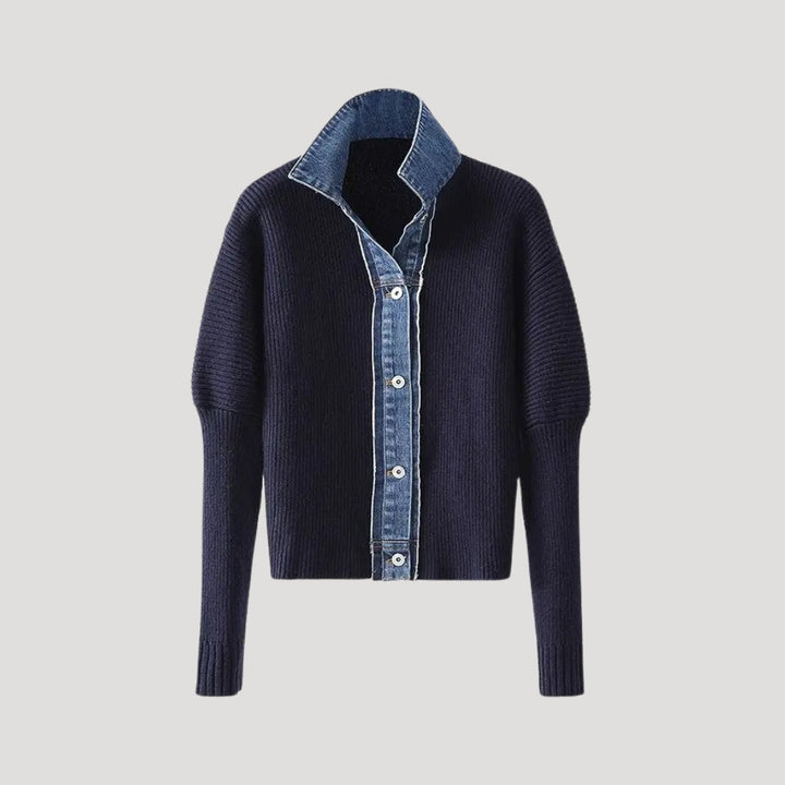 Drune | Pullover mit Denimkragen und Knopfleiste