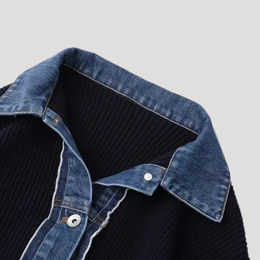 Drune | Pullover mit Denimkragen und Knopfleiste