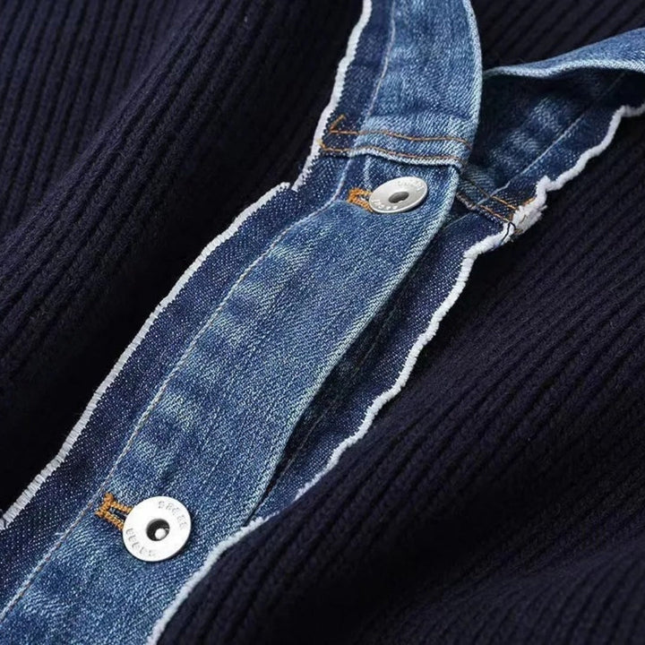 Drune | Pullover mit Denimkragen und Knopfleiste