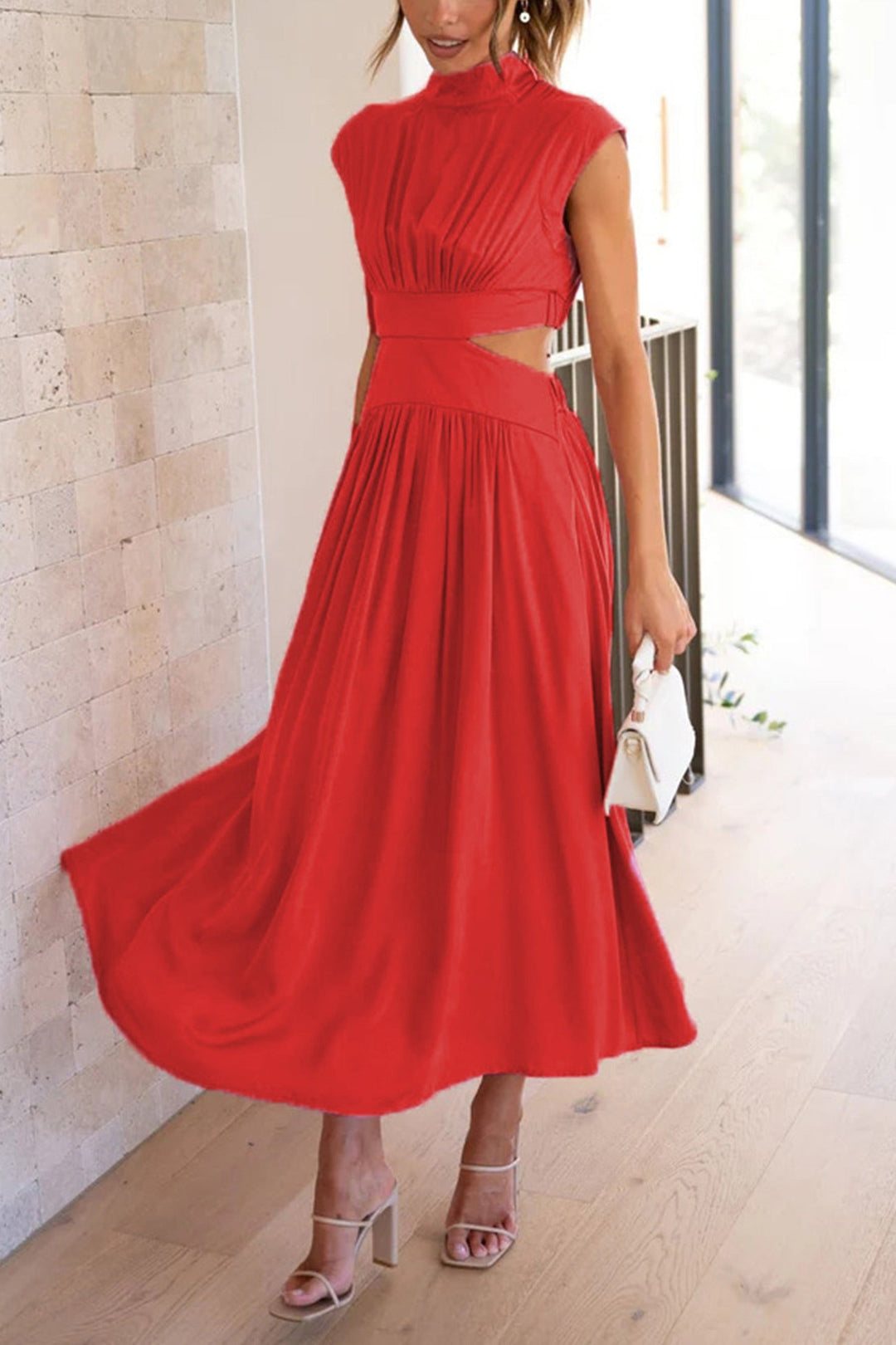 Drune | Mock Neck Cutout Midi Kleid