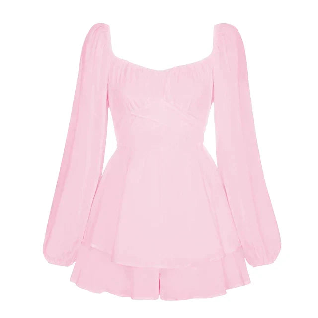 Puffärmel Rüschenschicht Mini Kleid