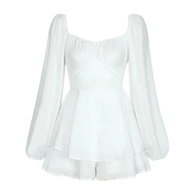 Puffärmel Rüschenschicht Mini Kleid