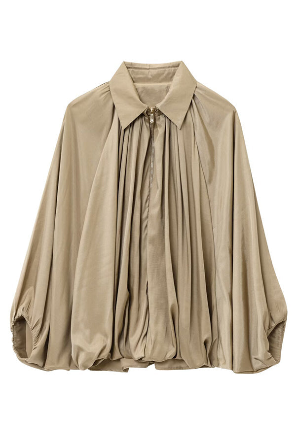Drune | Damen Freizeitjacke mit Revers Langen Puffärmeln und Reißverschluss