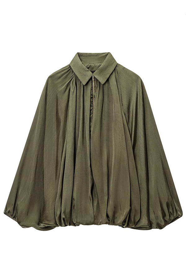 Drune | Damen Freizeitjacke mit Revers Langen Puffärmeln und Reißverschluss