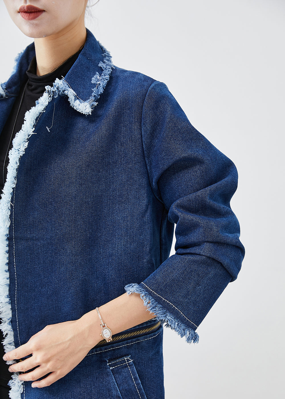 Drune | Blaue Reißverschluss Trenchcoats zum Tragen von beiden Seiten aus Denim