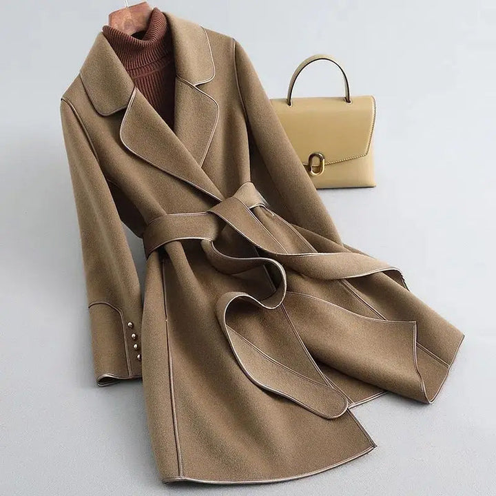 Drune | Slim Fit Mantel - Gürtelschnallen Wickelstil knielanger Wintermantel