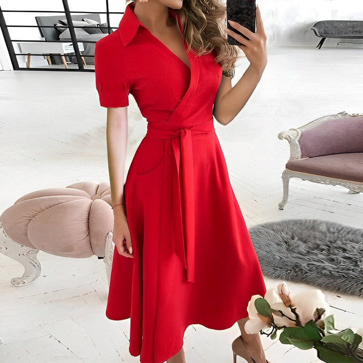 Drune | A-Linien Kleid mit V-Ausschnitt für Damen - Elegant und Zeitlos