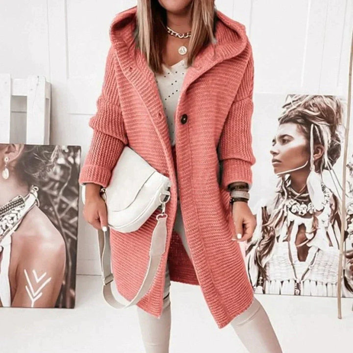 Drune | Vest Extra lang warme gestrickte Jacke mit Kapuze für Damen