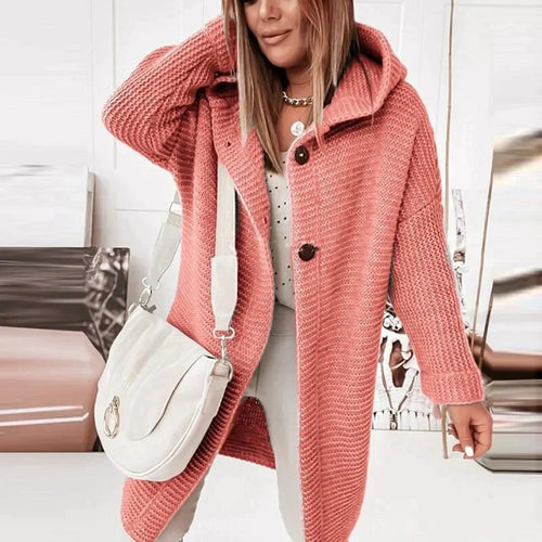 Drune | Vest Extra lang warme gestrickte Jacke mit Kapuze für Damen