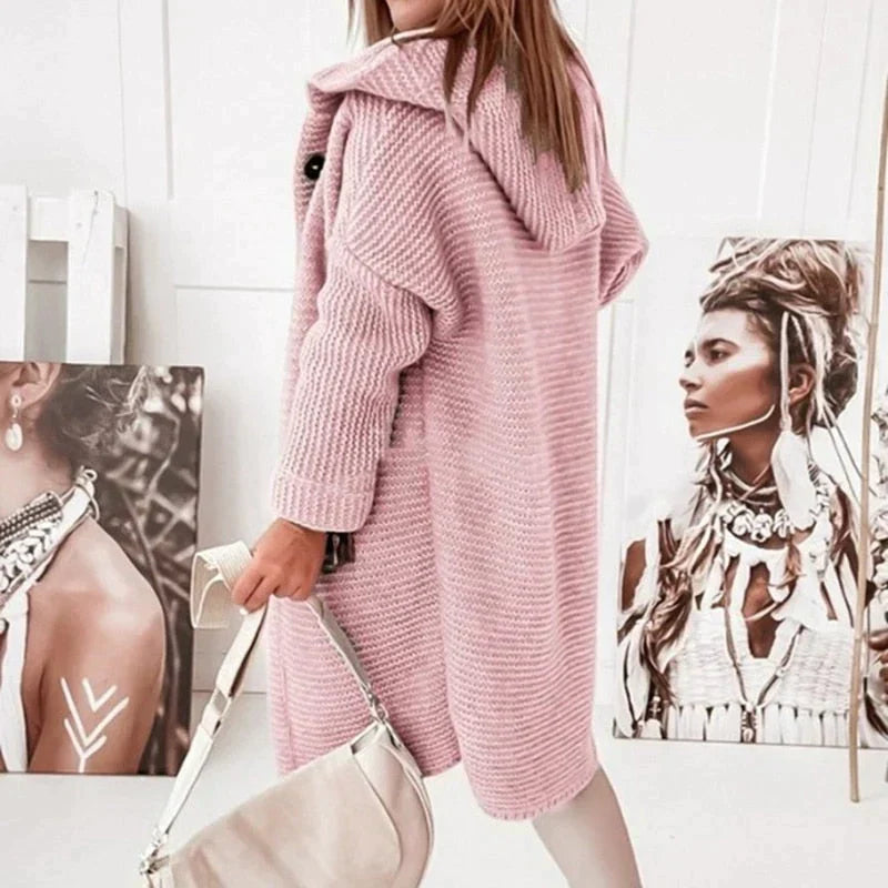 Drune | Vest Extra lang warme gestrickte Jacke mit Kapuze für Damen