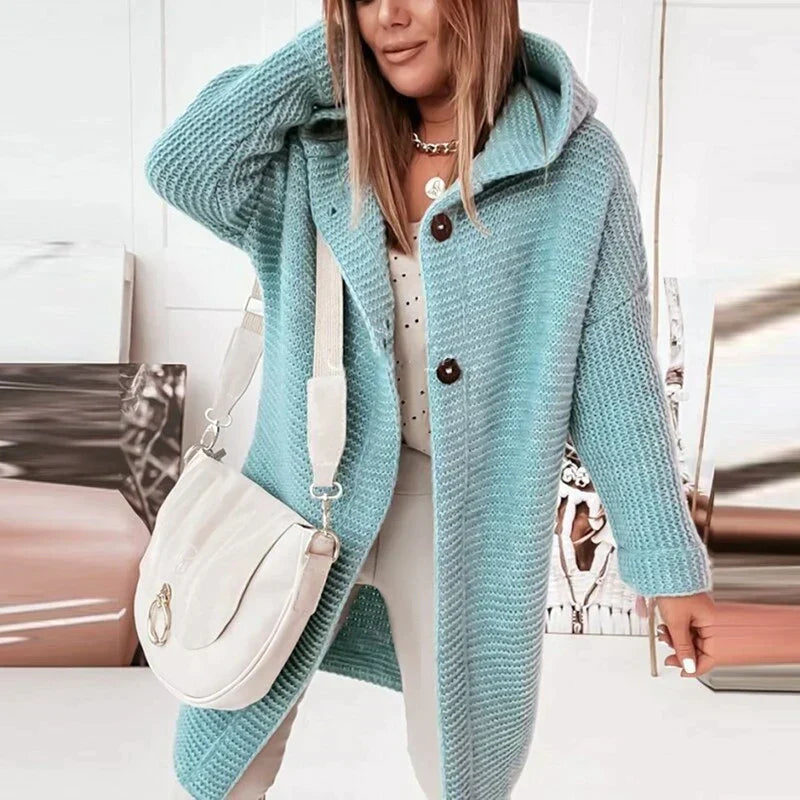 Drune | Vest Extra lang warme gestrickte Jacke mit Kapuze für Damen