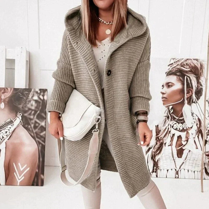 Drune | Vest Extra lang warme gestrickte Jacke mit Kapuze für Damen