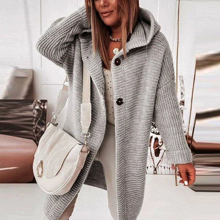 Drune | Vest Extra lang warme gestrickte Jacke mit Kapuze für Damen