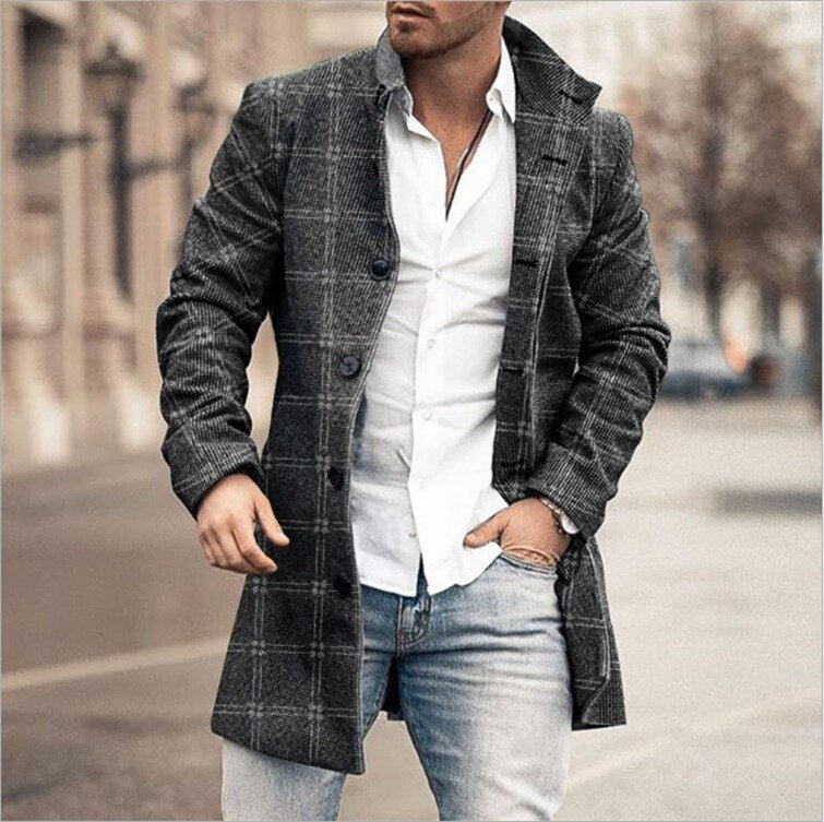Drune | Herren Wollmantel mit Karomuster und klarer Silhouette