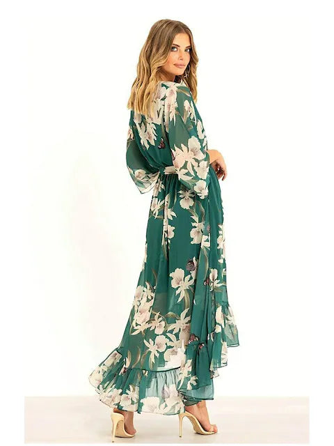 Drune | 3/4 Arm V-Ausschnitt Maxikleid für Eleganz