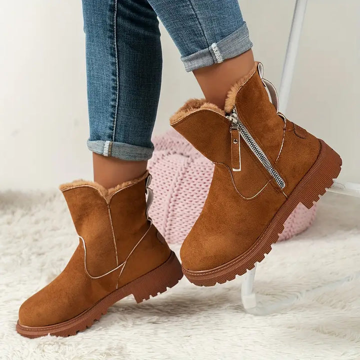 Drune | Damen Plüschgefütterte Stiefel mit Seitenreißverschluss – Gemütliche Winterkurzstiefel