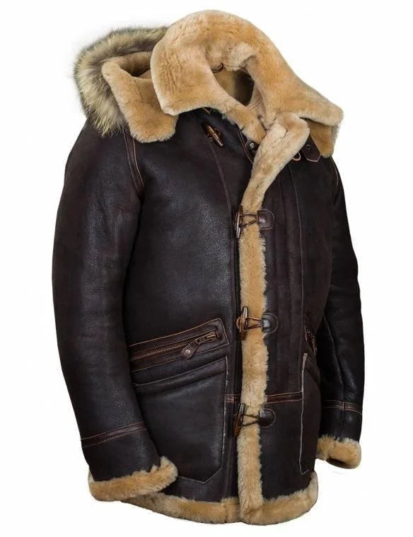 Drune | Jacke mit Kapuze - Lederlook - Weiches Plüschfutter - Knopfverschluss - Bequeme Passform