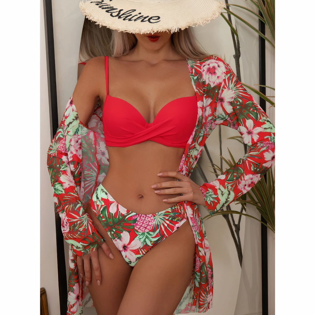 Drune-in-1-Bikini-Set mit Blumenmuster (Bestseller)