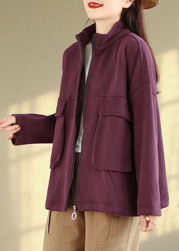 Drune | Lila Zip-Up-Taschen Patchwork Warme Fleecejacken