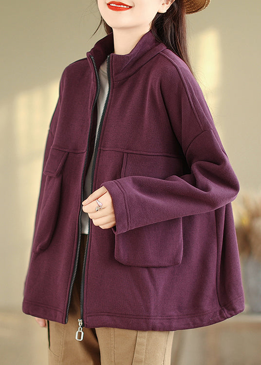 Drune | Lila Zip-Up-Taschen Patchwork Warme Fleecejacken