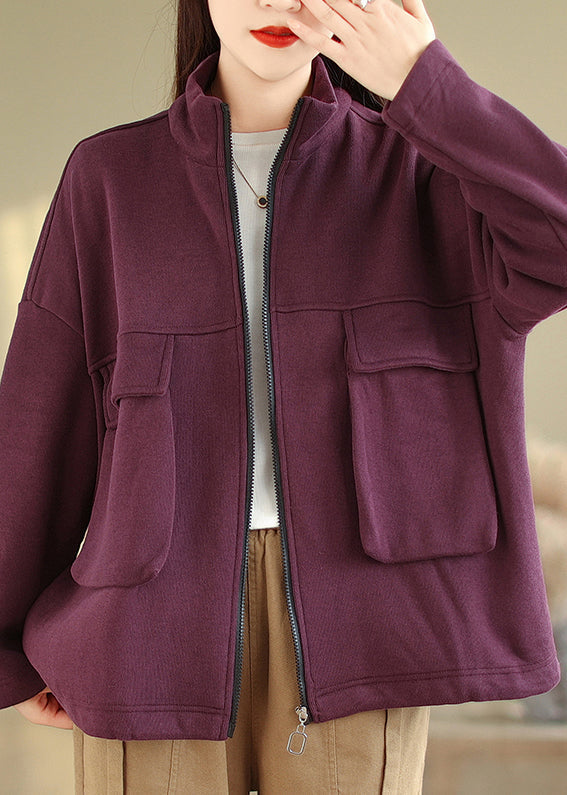 Drune | Lila Zip-Up-Taschen Patchwork Warme Fleecejacken