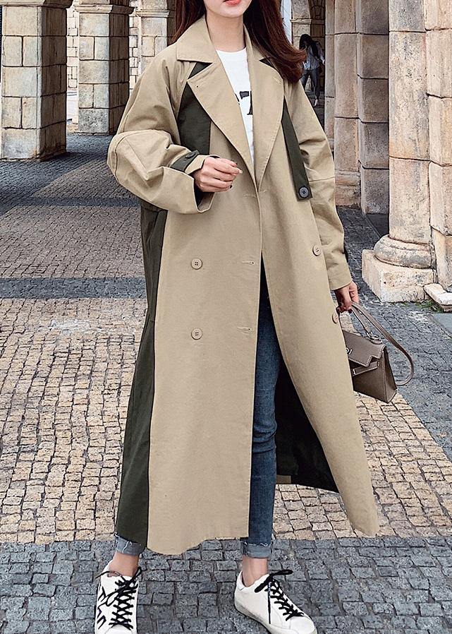 Drune | doppelreihiger feiner Patchwork Lange Mäntel khaki oversized Mäntel
