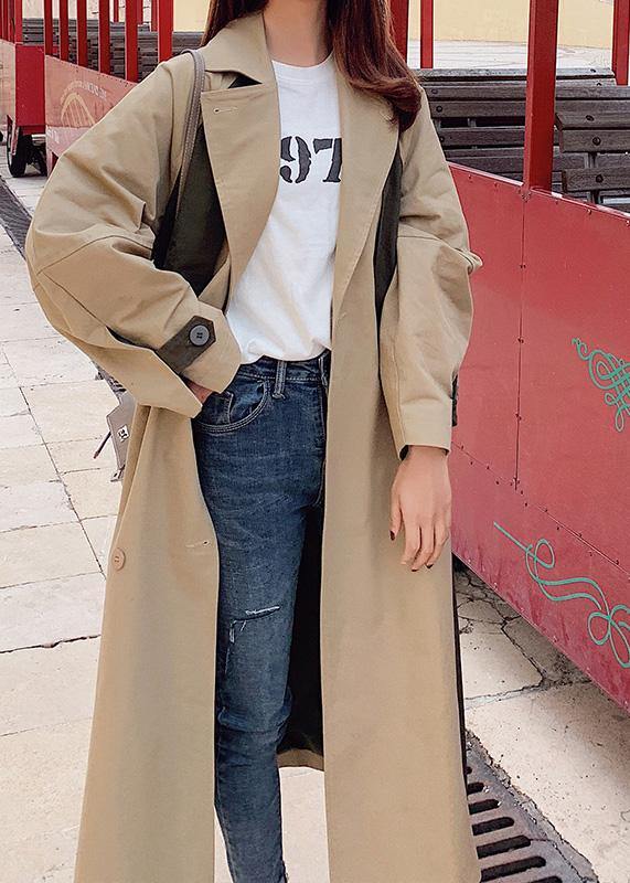Drune | doppelreihiger feiner Patchwork Lange Mäntel khaki oversized Mäntel