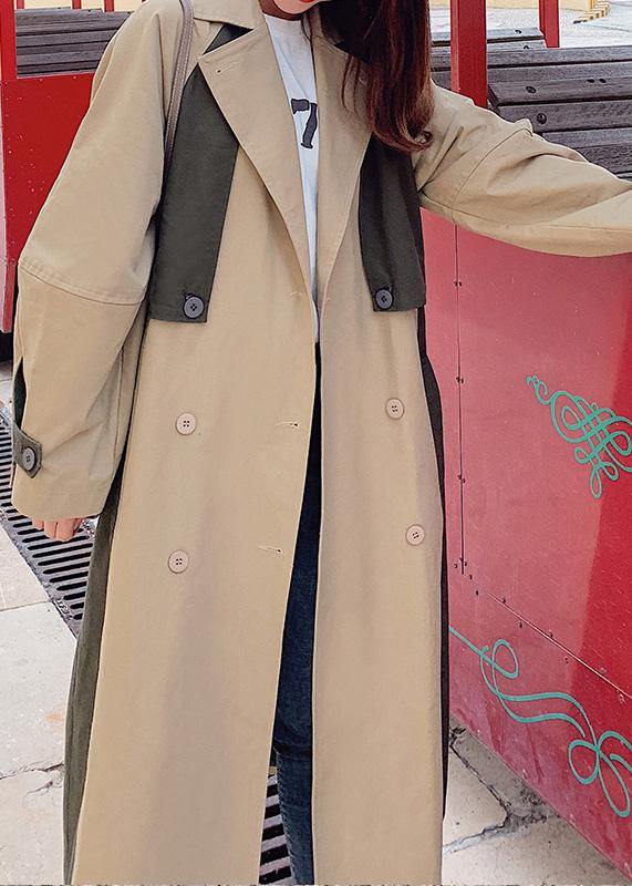 Drune | doppelreihiger feiner Patchwork Lange Mäntel khaki oversized Mäntel