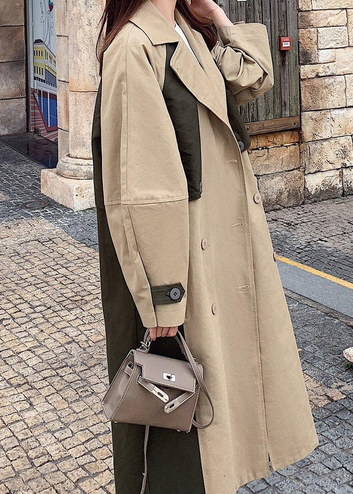 Drune | doppelreihiger feiner Patchwork Lange Mäntel khaki oversized Mäntel
