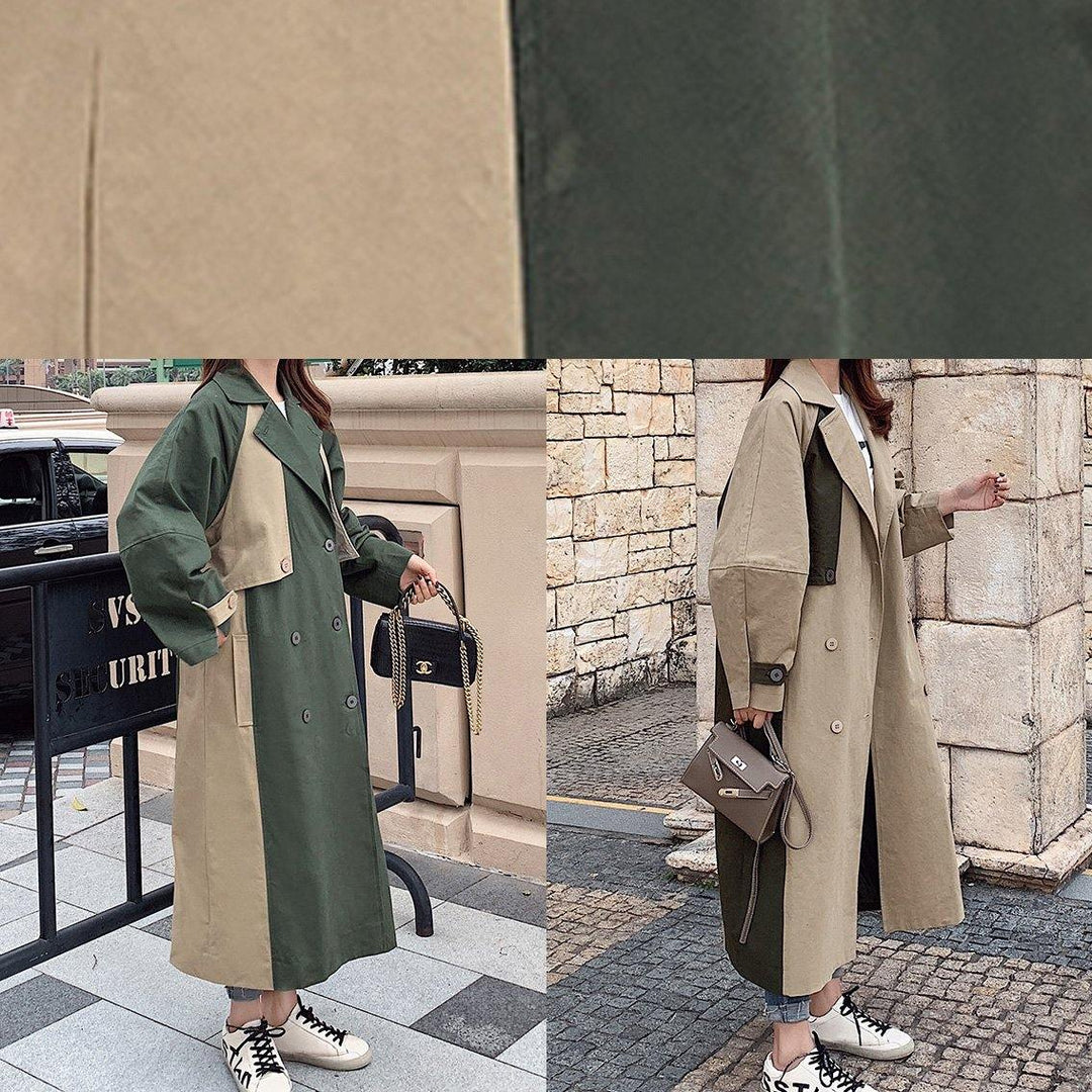Drune | doppelreihiger feiner Patchwork Lange Mäntel khaki oversized Mäntel