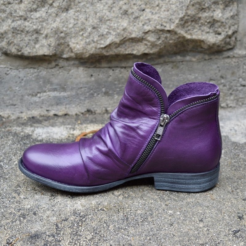 Drune | Stiefeletten Glattleder Seitenreißverschluss Schmale Passform Niedriger Absatz Lässiger Stil