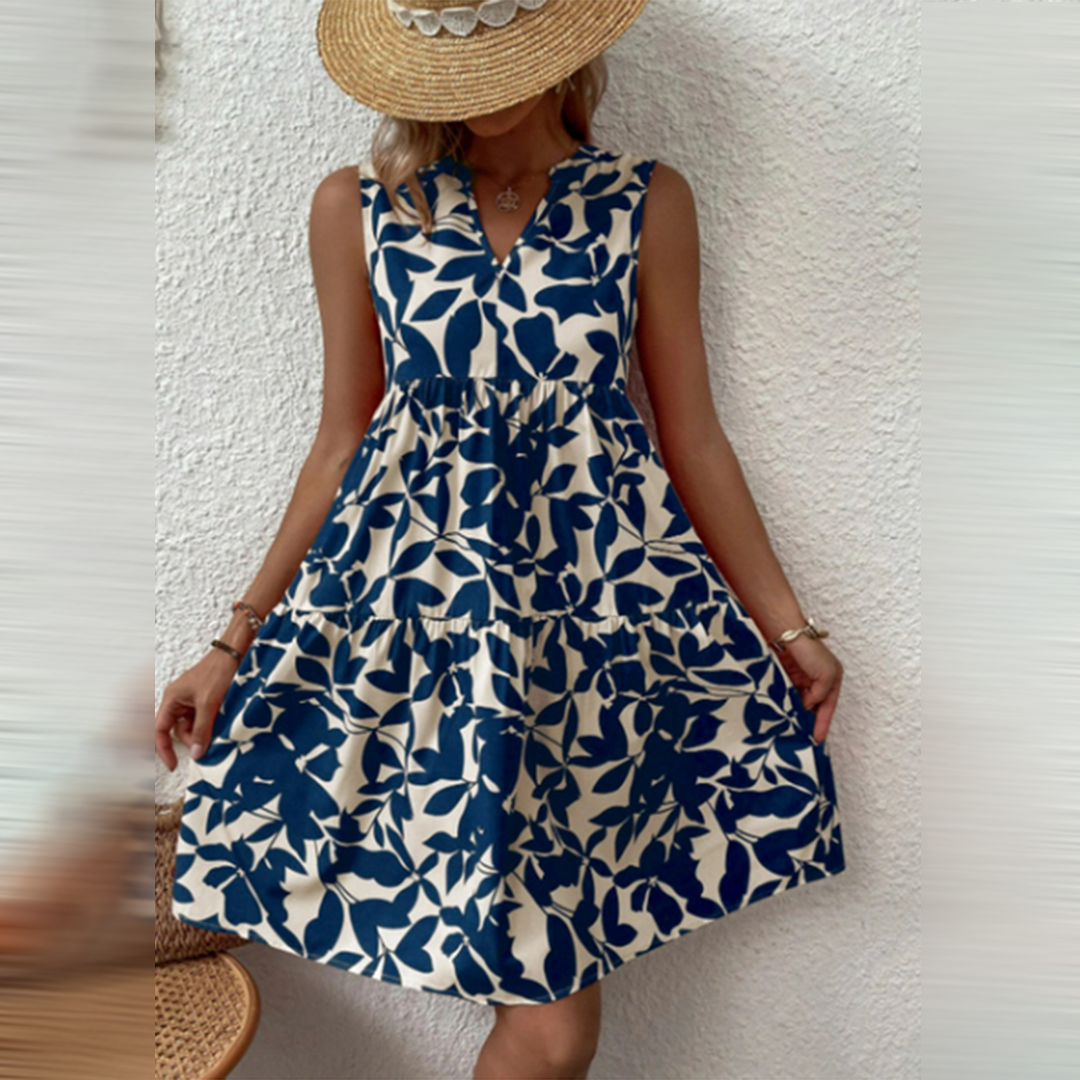 Drune | Kleid Ärmellos Boho Stil V-Ausschnitt Lockere Passform Leicht und Atmungsaktiv