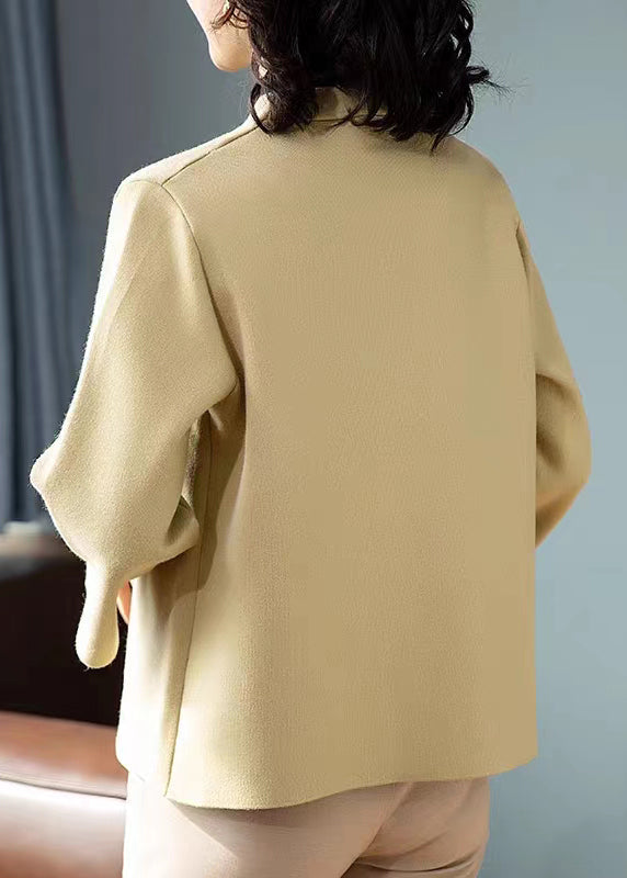Drune | Khaki V-Ausschnitt bestickte Patchwork-Wollmäntel