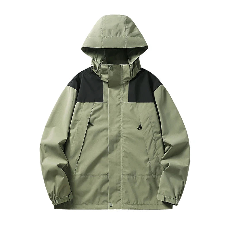 Drune - Unisex Outdoor winddichte und wasserdichte Kapuzenjacken mit langen Ärmeln und farblich passendem Reißverschluss