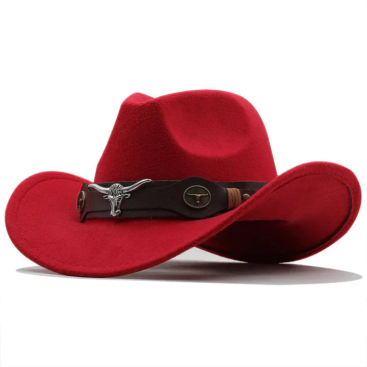 Drune - Western-Stil Filzhut mit Stier-Schnallenband