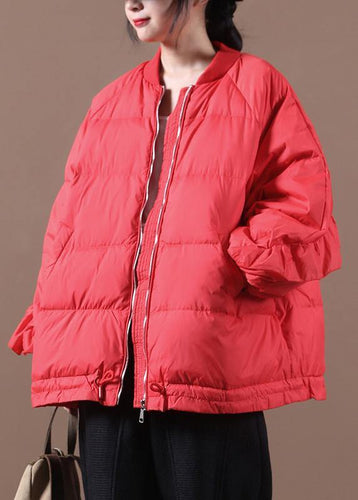 Drune | lässige Damen Parka Jacken rot Stehkragen Rüschen warmer Wintermantel