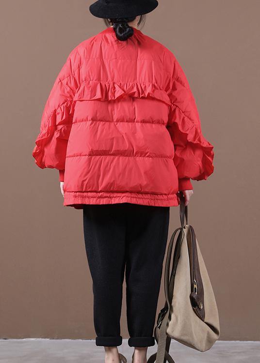 Drune | lässige Damen Parka Jacken rot Stehkragen Rüschen warmer Wintermantel