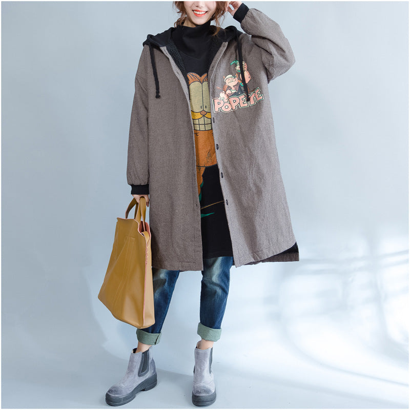 Drune | khaki Druck Frauen Parka lässig mit Kapuze warm Wintermantel feine dicke Wintermäntel