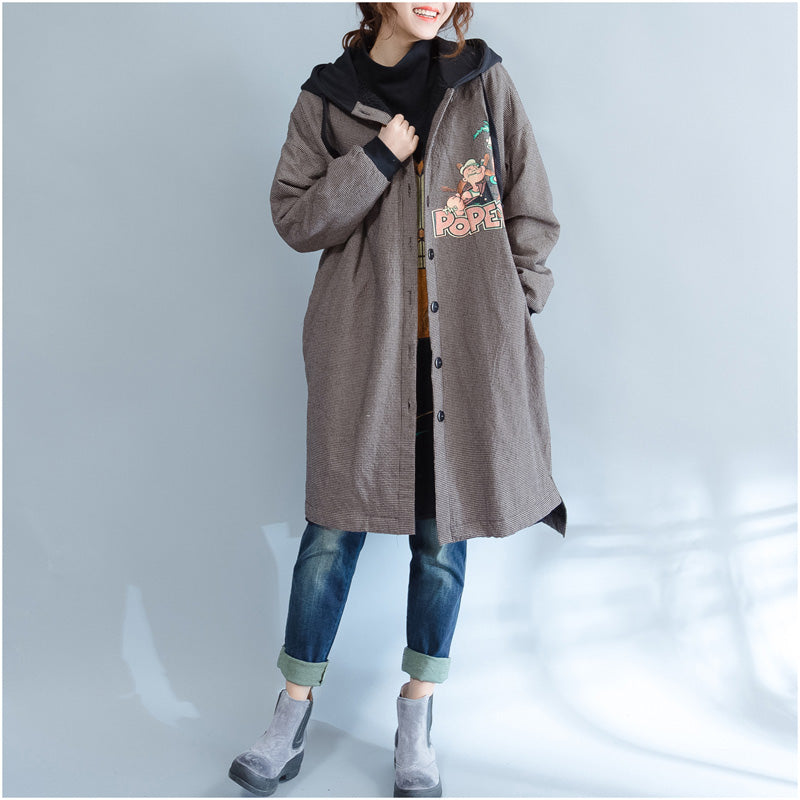 Drune | khaki Druck Frauen Parka lässig mit Kapuze warm Wintermantel feine dicke Wintermäntel