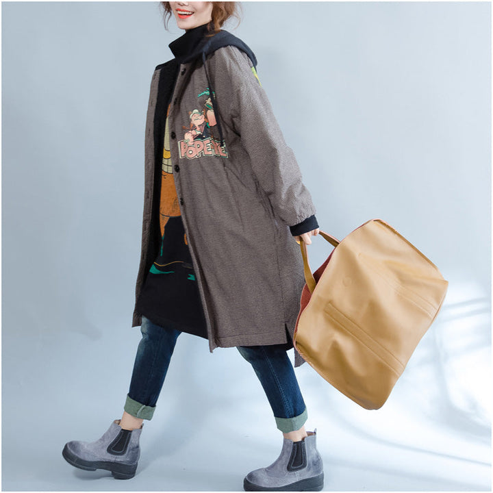 Drune | khaki Druck Frauen Parka lässig mit Kapuze warm Wintermantel feine dicke Wintermäntel