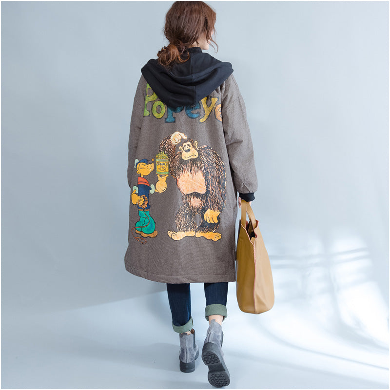 Drune | khaki Druck Frauen Parka lässig mit Kapuze warm Wintermantel feine dicke Wintermäntel