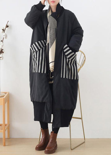 Drune | Plus-Size-Mäntel Winter Oberbekleidung schwarz O-Ausschnitt Taschen Mantel
