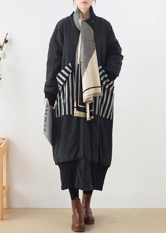 Drune | Plus-Size-Mäntel Winter Oberbekleidung schwarz O-Ausschnitt Taschen Mantel